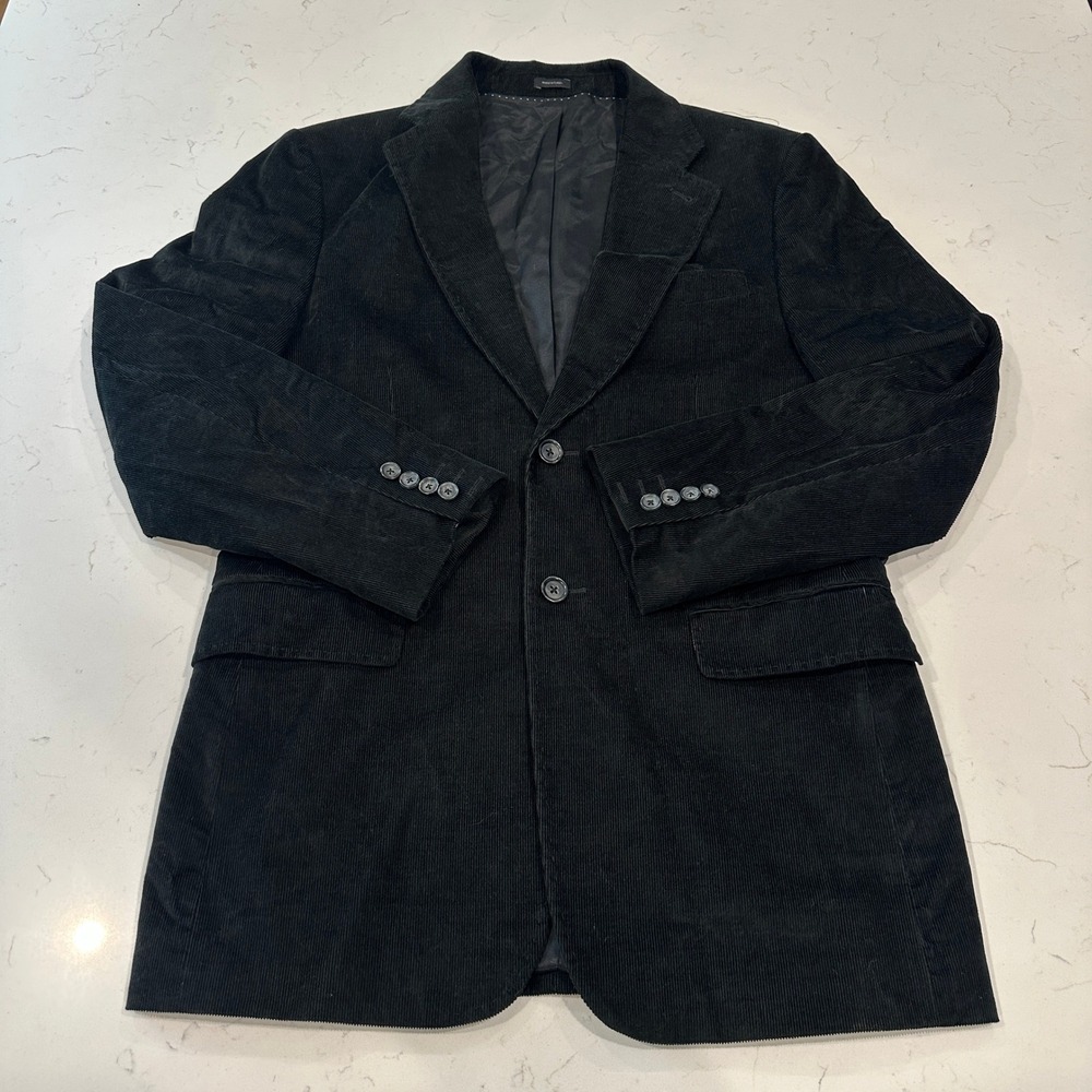 Express Design Studio Mens Black Corduroy Blazer 2 Button Sport Coat 38R